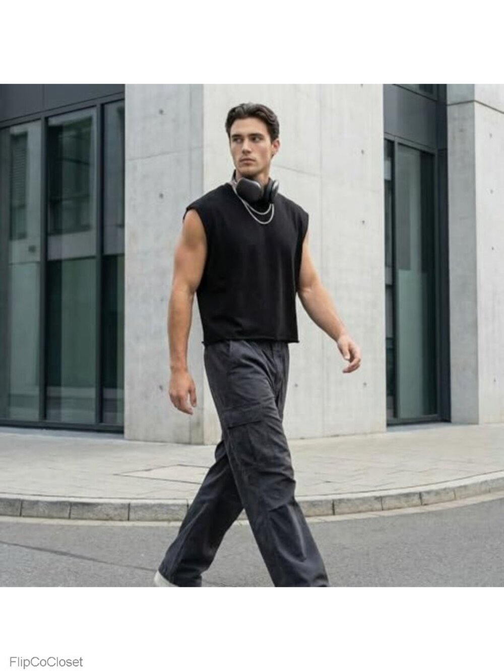 Men's Cropped Boxy 320GSM French Terry Sleeveless Tee Raw Hem Streetwear - Picture 2 of 6